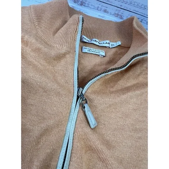 Peter Millar Sweater Mens Large Orange 1/4 Zip Pullover Cashmere Silk Cotton - Picture 9 of 12